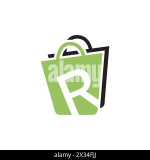 Shop bag with letter R graphic icon logo design abstract concept vector. Shopping bag logo on letter r template shopping bag on r letter initial shopp Stock Vector