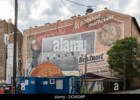 Wall art celebrating Hungary victory in Football Stock Photo