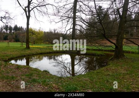 Pruhonice, Czech Republic - March 29, 2024 - The Chateau Park at Pruhonice Chateau near Prague at the beginning of spring Stock Photo