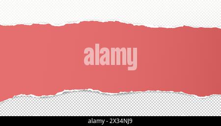 Red paper with torn edges and soft shadow are on squared background for text. Stock Vector