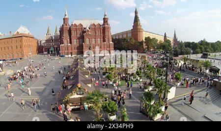 MOSCOW - AUG 12, 2014: Buildings of Moscow festival jam on Manezh Square, aerial view Stock Photo