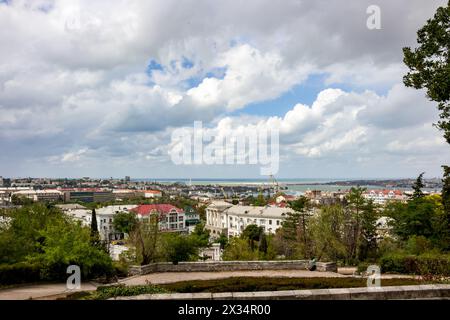 SEVASTOPOL, CRIMEA - SEPTEMBER 2014: View of Sevastopol from Malakhov Kurgan. Ship side Stock Photo