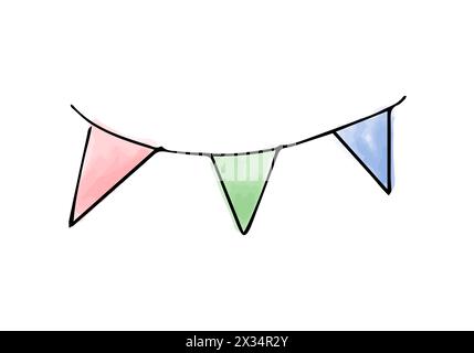 Garland with flags. Watercolor doodle element. Vector illustration. Stock Vector