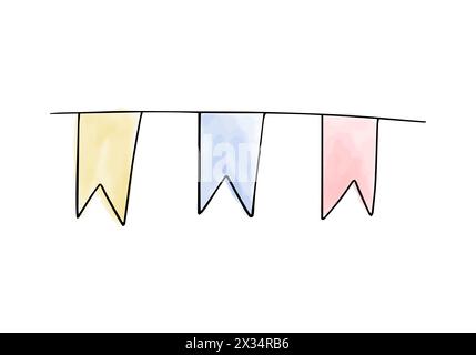 Garland with flags. Watercolor doodle element. Vector illustration. Stock Vector