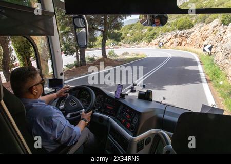 twisty greek roads outside Delphi, Greece, Europe Stock Photo