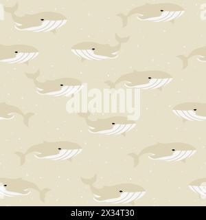 Vector childish seamless pattern with whales in scandinavian style. Smple flat cute baby animals Stock Vector
