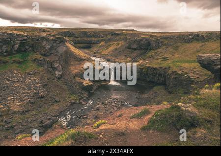 Amazing view of Icelandic untouched nature and small unknown waterfalls Stock Photo