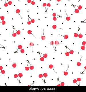 Cherries and dots seamless fabric design pattern Stock Vector