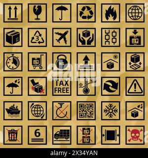 Set of packaging signs and symbols. Vector illustration. Stock Vector