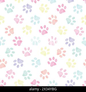 Pastel colored paw prints seamless fabric design pattern Stock Vector