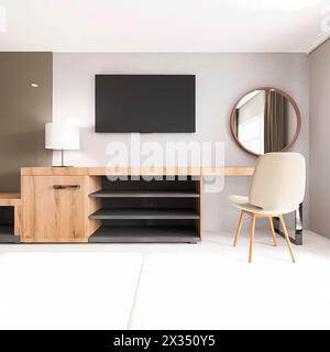 Hotel room interior, 3d render, interior design, modern interior space Stock Photo