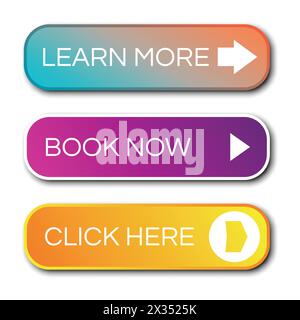 Set of three modern gradient buttons with shadows. Read more Buttons. Vector illustration Stock Vector
