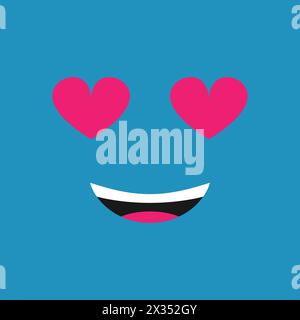Smiling love face with heart shaped eyes on color background. Vector illustration Stock Vector