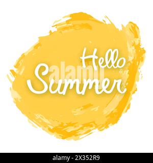 Hello summer on yellow watercolor spot. Design element for invitation, greeting card, prints and posters. Vector illustration. Stock Vector