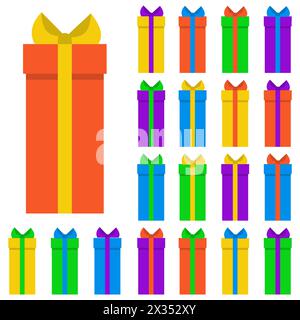 Collection of twenty multi colored gift boxes. Vector illustration Stock Vector