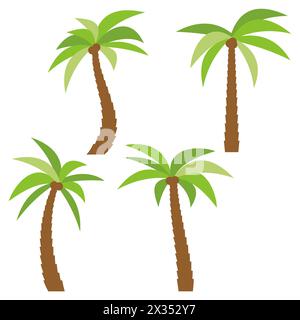 Set of four different cartoon palm trees isolated on white background. Vector illustration Stock Vector