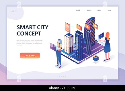 Modern flat design isometric concept of Smart City Technology decorated people character for website and mobile website development. Isometric landing Stock Vector