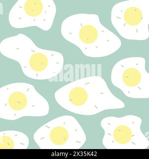 Fun Fried Egg Pattern on Soft Blue Background Stock Vector