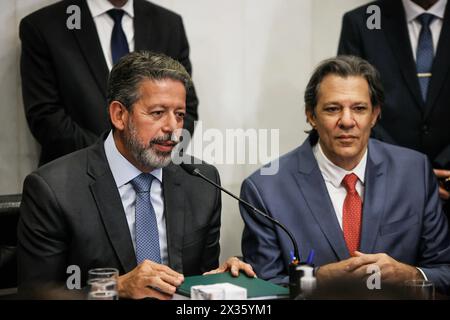 Brasilia, Distrito Federal, Brasil. 24th Apr, 2024. BRASILIA (DF), 04/24/2024-The Minister of Finance Fernando Haddad, during the delivery of tax regulations to the mayor Arthur Lira, in the city of Brasilia, DF, this Wednesday, April 24th. (Foto: Wallace Martins/Thenews2/Zumapress) (Credit Image: © Wallace Martins/TheNEWS2 via ZUMA Press Wire) EDITORIAL USAGE ONLY! Not for Commercial USAGE! Stock Photo