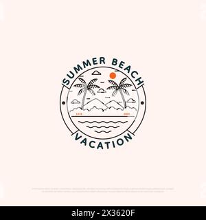 summer beach logo design with line art style, outdoor vacation vector illustration sign symbol template Stock Vector