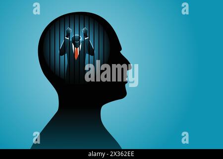 Vector illustration of business concept, a businessman in human head being in jail Stock Vector