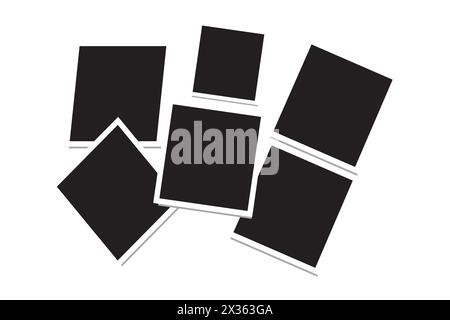 Realistic photo frames old paper design blank black photos with white frames. Stock Vector