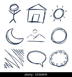 Random Scribbles Set. Hand Drawn Scribbles Doodle Vector Set. Ink Pen Drawing Doodles. Stock Vector