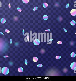 Holographic falling confetti glitters isolated on transparent background Stock Vector