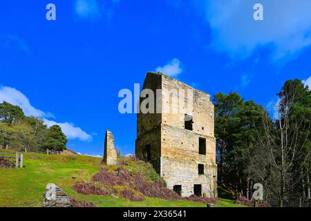 Shildon steam pump engine house ruins at Blanchland village  Northumberland with deep blue sky Stock Photo