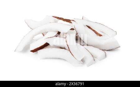 Pieces of fresh coconut isolated on white Stock Photo