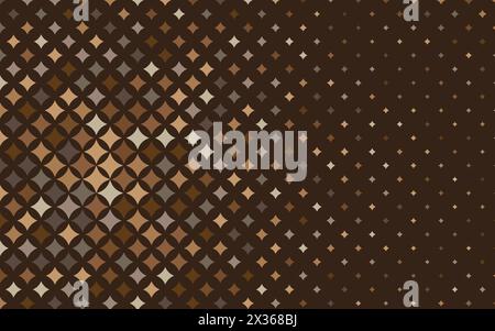 Seamless abstract halftone pattern of four-pointed stars in brown color shades Stock Vector