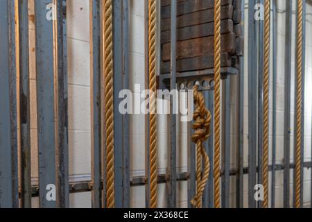 Theater stage rigging with theatrical equipment, lighting, supports ...