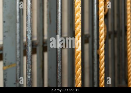 Theater stage rigging with theatrical equipment, lighting, supports ...