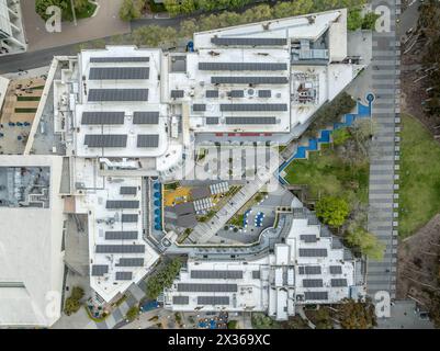 Aerial view of the UCSD student center with solar panels on the roof top Stock Photo
