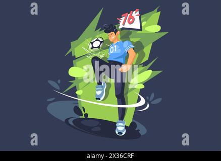 a young guy plays soccer. a football player plays with a ball. athletic boy. Stock Vector