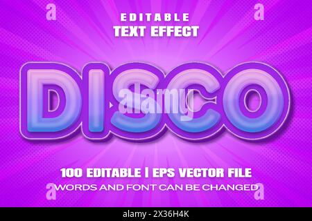 Editable text effects Disco , words and font can be changed Stock Vector