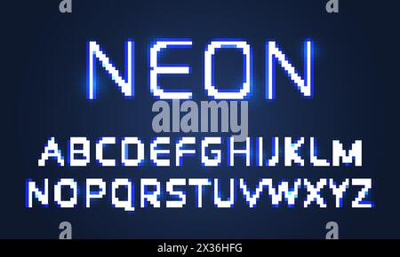 Neon light font alphabet letters set. Vector blue ultraviolet neon alphabet font with light tube lamps effect Stock Vector