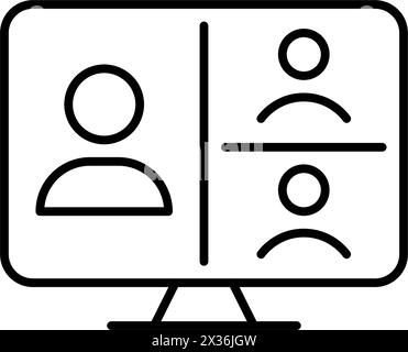 Video call app interface with multiple user avatars. Group video chat, online meeting. Pixel perfect vector icon Stock Vector