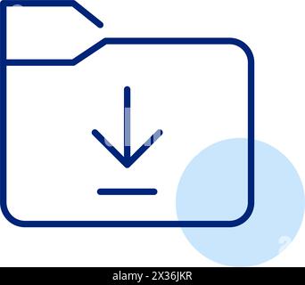 Downwards arrow over file folder. Downloading files for later storage. Pixel perfect, editable stroke icon Stock Vector