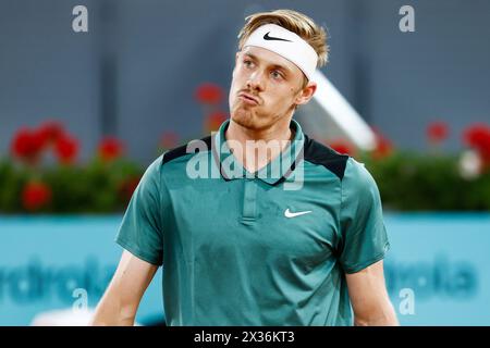 Denis Shapovalov of Canada in action against Facundo Diaz Acosta of Argentina during the Mutua Madrid Open 2024, ATP Masters 1000 and WTA 1000, tennis tournament on April 24, 2024 at Caja Magica in Madrid, Spain Stock Photo