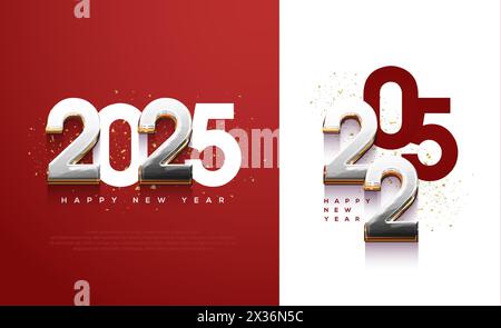 happy new year 2025 with a combination of textured 3d numbers and simple flat numbers. 2025 number design.for flyers, banners and calendars 2025. Stock Vector