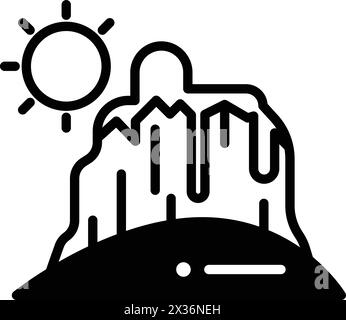 A mountain with a sun shining on it. The mountain is covered in snow Stock Vector