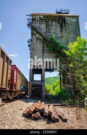 A Train Headed Through the Boomtown of Thurmond in Fayette County, West Virginia, USA Stock Photo