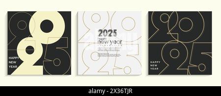 unique happy new year 2025 design. With flat vector design. Premium vector design of line shaped numbers for happy new year 2025 celebration. Stock Vector