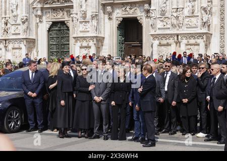 Milano, Italia, 14 Giugno, 2023. The Berlusconi family at the State Funeral of former Italian Prime Minister Silvio Berlusconi, held at the Milan Cathedral. From left in the group: the two daughters of the Ex Premier Silvio Berlusconi Eleonora and Barbara, his last son Luigi, the first daughter Marina, the first son Pier Silvio Berlusconi with Silvio Berlusconi's brother Paolo. Berlusconi died on June 12, 2023 at the San Raffaele hospital in Milan. The funeral, celebrated by Archbishop Mario Delpini, was broadcast live on giant screens set up in the square for the public.Milano, Italia, 14 Giu Stock Photo