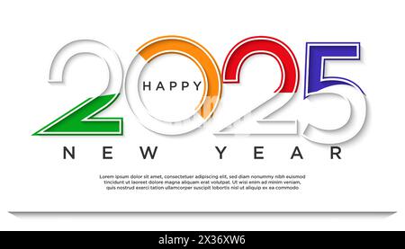 elegant and modern 2025 Happy New Year with bright colors premium design for speech, banner, poster, calendar or social media post. 2025. Stock Vector