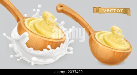 Instant Mashed Potatoes, With Butter And Milk. 3d Vector Icon Set Stock 