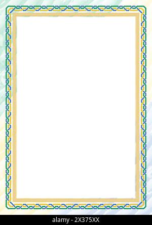 Vertical  frame and border with colors of Gabon flag, template elements for your certificate and diploma. Vector. Stock Vector