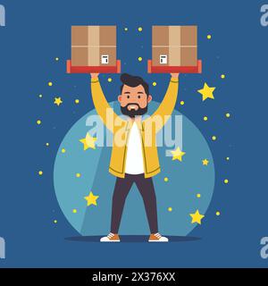 Father Day with Character of Dad Lifting Weights Symbolizing Responsible Hero Stock Vector