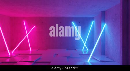 Futuristic cyberpunk night club interior with bar and neon lights. 3D ...